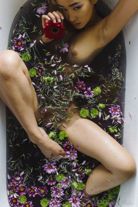 Miki Hamano Taking a Flower Bath