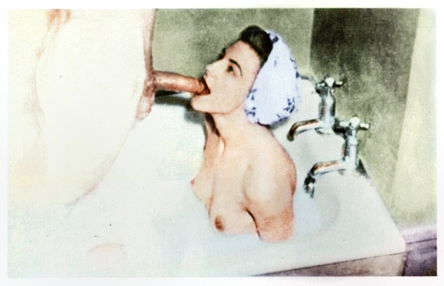 Rub-a-dub-dub getting blown in the tub [colorized]