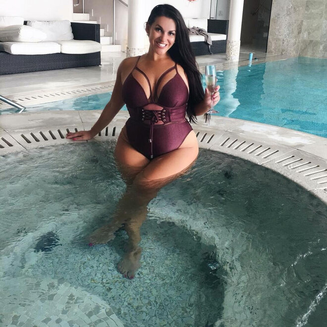 Big tits in a gorgeous one-piece
