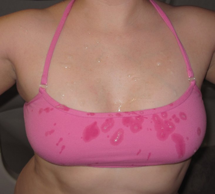A big sticky load on my pink sports bra!