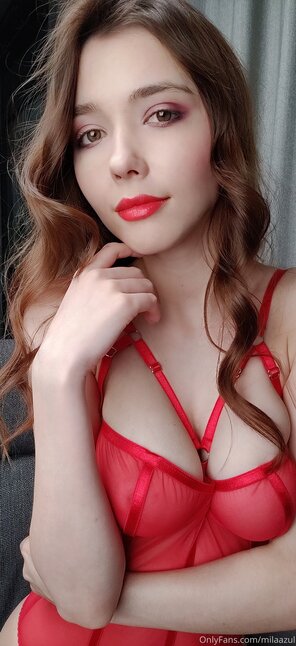 photo amateur Mila Azul - Long Distance Love, Onlyfans Red Lingere & Red Dress (Wowgirls)