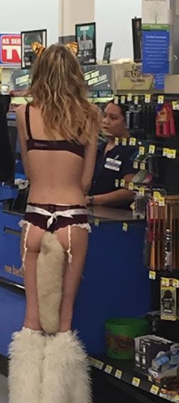 Walmart slut in lingerie and tail plug