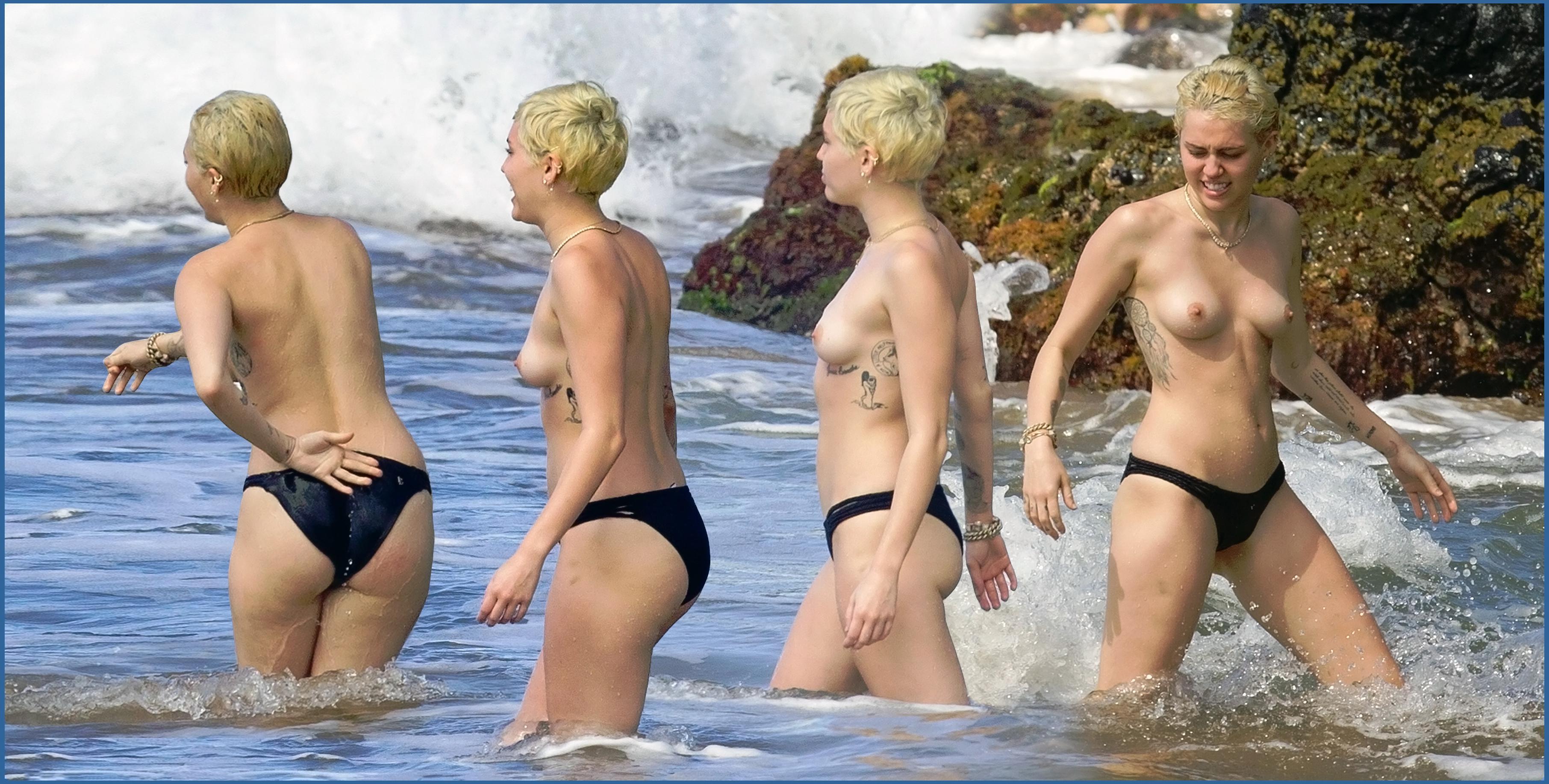 DJs Sexy Celebs - Miley Cyrus Topless Beach X-4 😍 Porn Pic - EPORNER