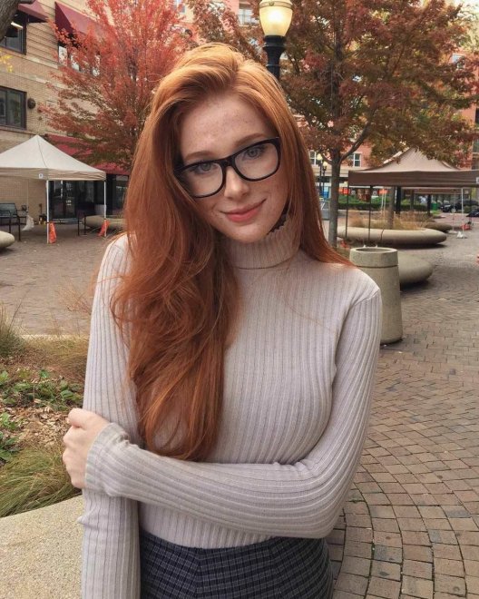Amazing sexy busty teen with glasses