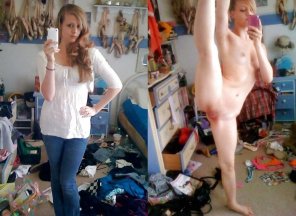 amateur photo Flexible girl in a messy room
