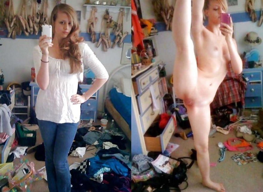 Flexible girl in a messy room