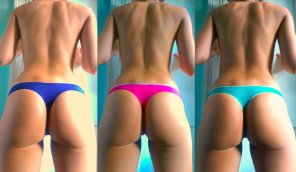 zdjęcie amatorskie Trying on thongs. Not just photoshopped color if you were wondering; look closely at poses. Enjoy!