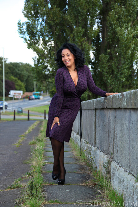 Slutty MILF in stockings Danica Collins exposes her big tits & ass in public