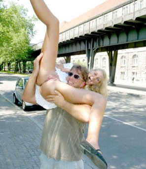 foto amatoriale "Really, no panties? Let's check!" "No no no! Put me down!"