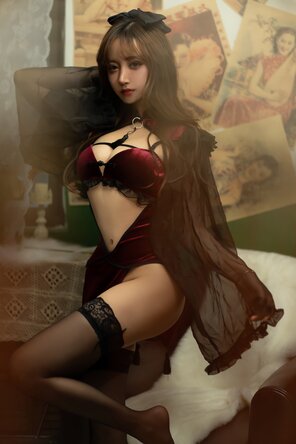 foto amateur Mixian Sama (过期米线线喵) - 红丝绒旗袍 (3)