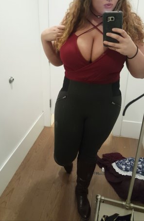 My girl bursting out of a red top