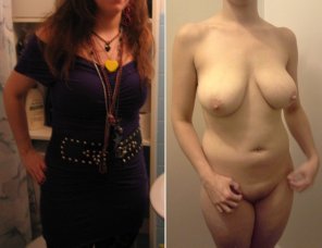 photo amateur Chantal dressed and undressed. Which do you prefer?