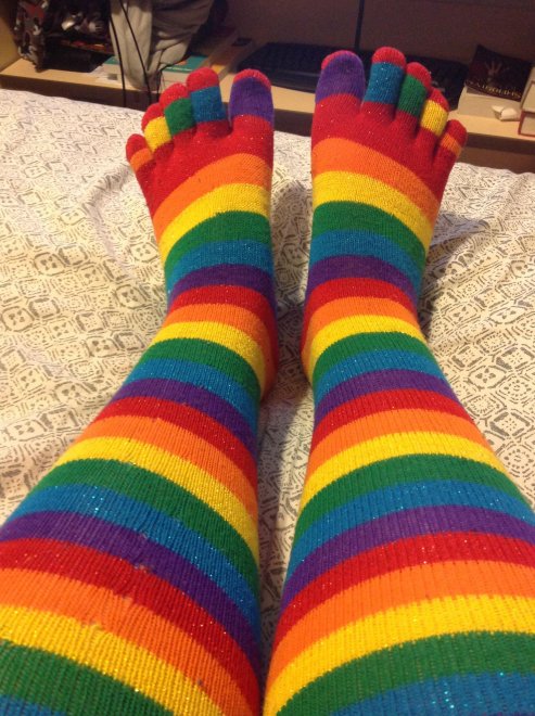 One of my favorite pairs! Rainbow toe socks!