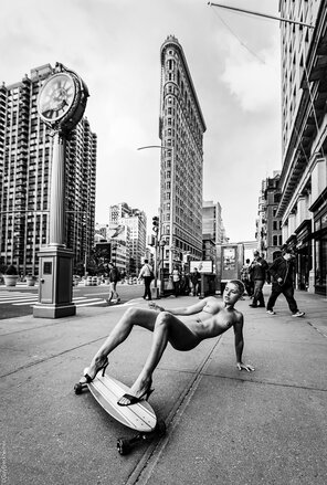 A little on the artsy side, but still fun with this naked skateboarder in Manhattan