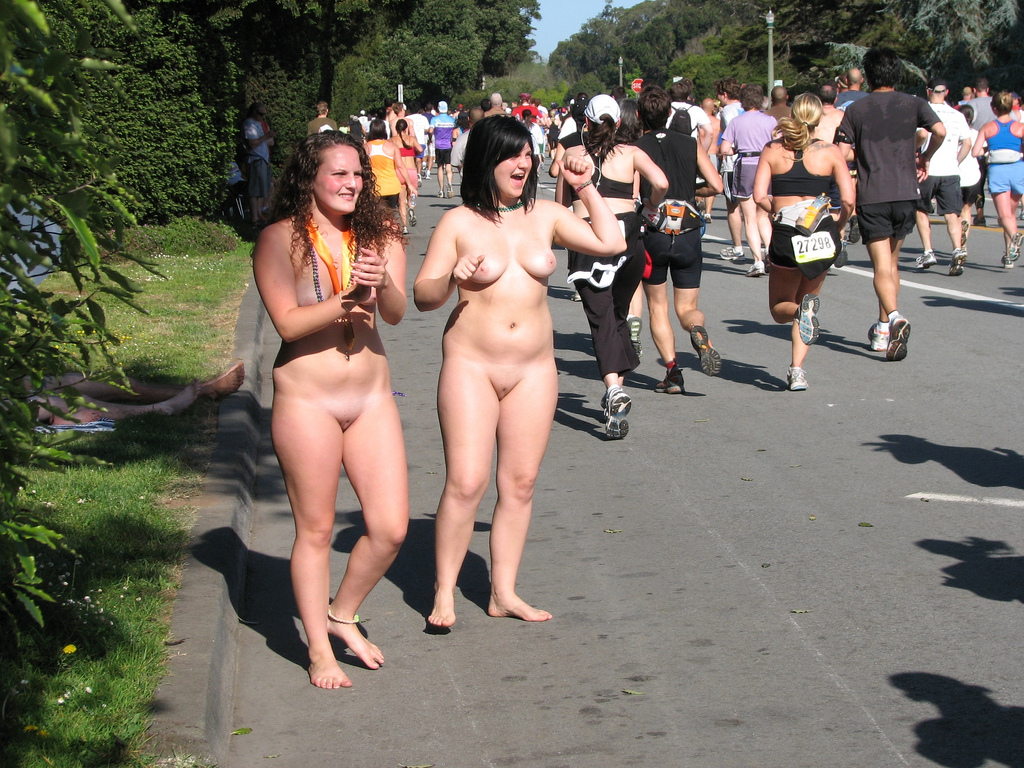 Naked race spectators. 