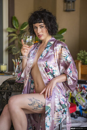 Hairy short hair brunette – Olive Glass in a Silk Robe
