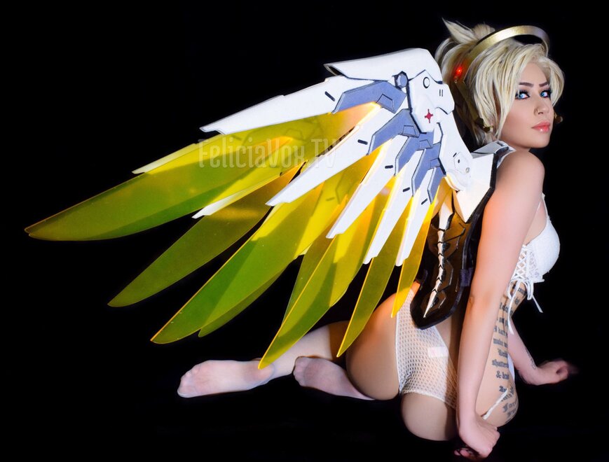 Mercy lewd cosplay from Overwatch by Felicia Vox