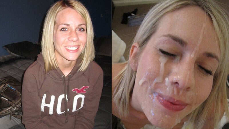 Blonde wife before and after she gets creamed