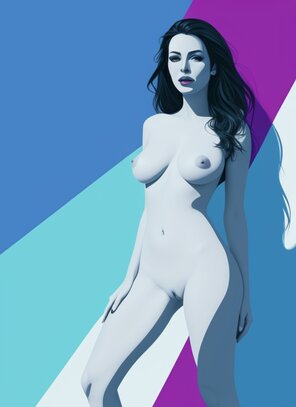 amateur pic 20141-1701221233-NSFW portrait of a woman. Nude. Breasts. Vagina. Vulva., Vector art, Vivid colors, Clean lines, Sharp edges, Minimalist, Precise