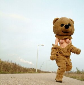 Topless bear on the loose