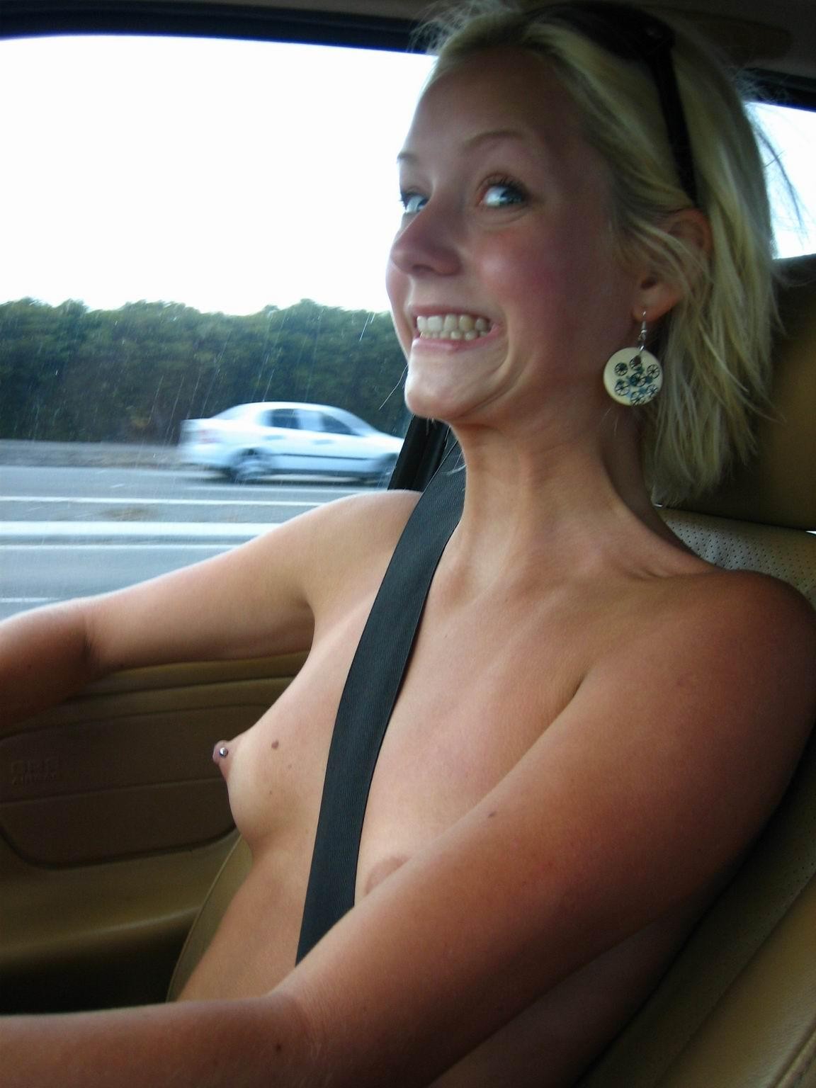 Topless in her car Porn Pic image picture
