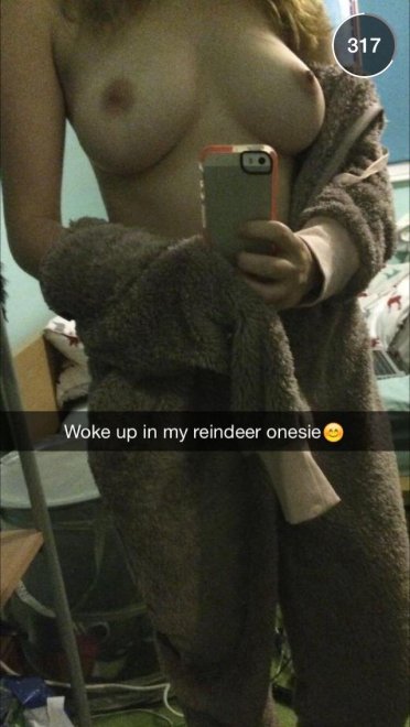 [snapchat] "Woke up in my reindeer onesie"