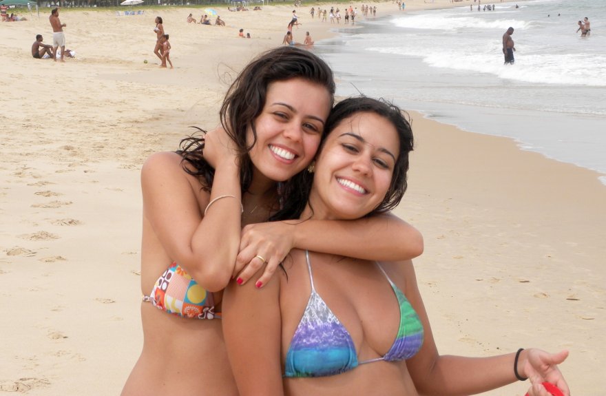 Smiling girls at the beach