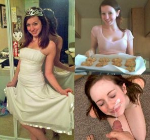 アマチュア写真 She's the prom queen; she's a domestic type who bakes cookies; she's a cumslut who takes her facials with a smile.