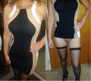 amateur photo Married mom about to go on date night, shows hubby what's under the dress...
