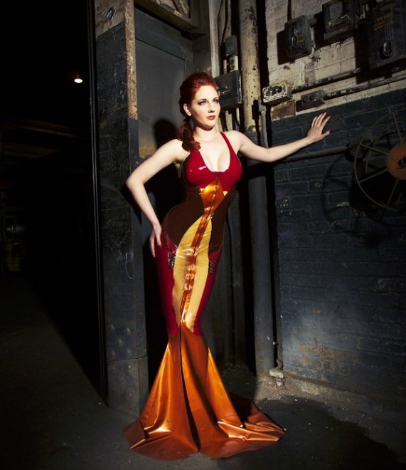 Hot Redhead in a fancy latex dress