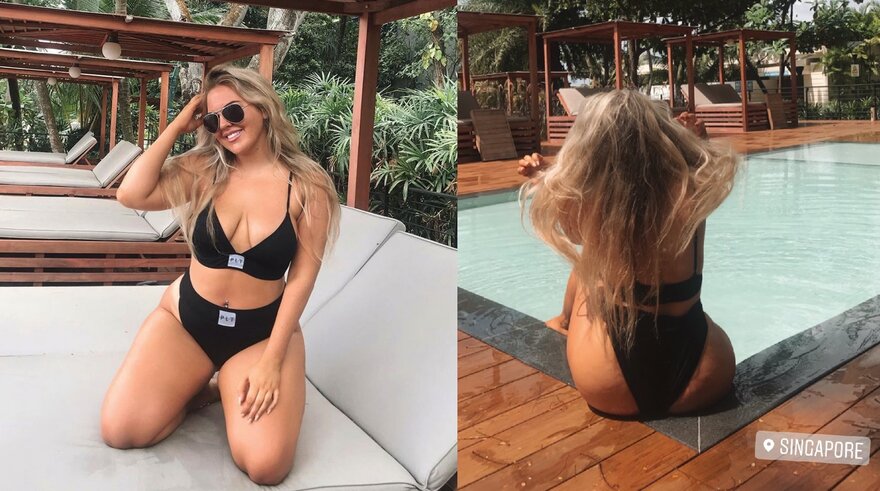 Front and back bursting out that bikini