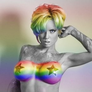 Sara X Mills rainbow boobs