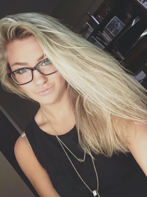 blonde with hair and glasses