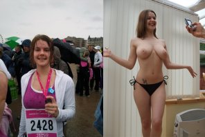 foto amadora running for cancer research, and stripping too