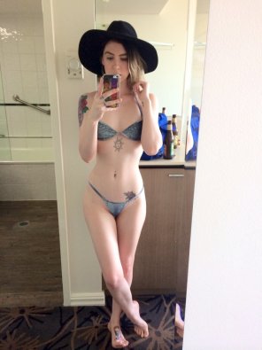 amateur pic More material on her hat then the rest of her clothes