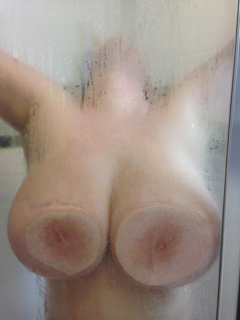 My wife's huge boobs in the shower