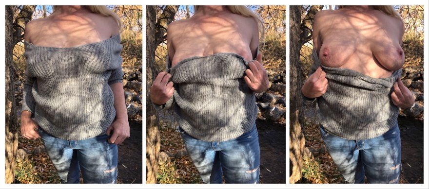 It was a beautiful day for a walk in the park and the perfect weather for flashing my boobs