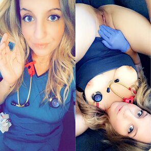 Innocent in the scrubs, far from innocent without them on. ðŸ˜‡ðŸ˜ [oc] [f]