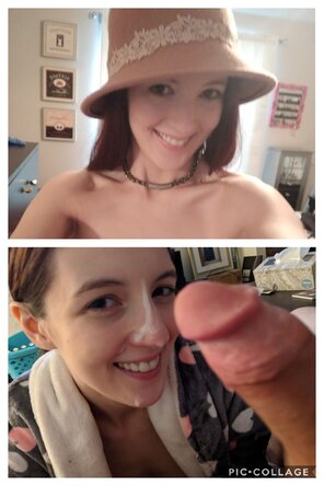 amateurfoto From cute to cumdump in no time flat... I love looking at the comparison between vanilla me and coated me!