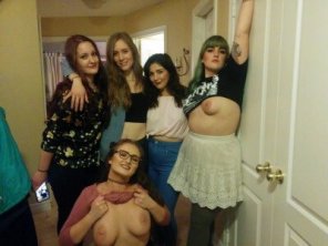 amateurfoto two canadian sisters flash for a selfie with friends