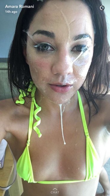Amara Romani's face covered in cum on Snapchat