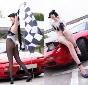 amateur-Foto I'm cheering for you, Commander! :) Do you prefer pantyhose on or off? Race queen Takao was a dream for me to cosplay, and the suit just felt so tight
