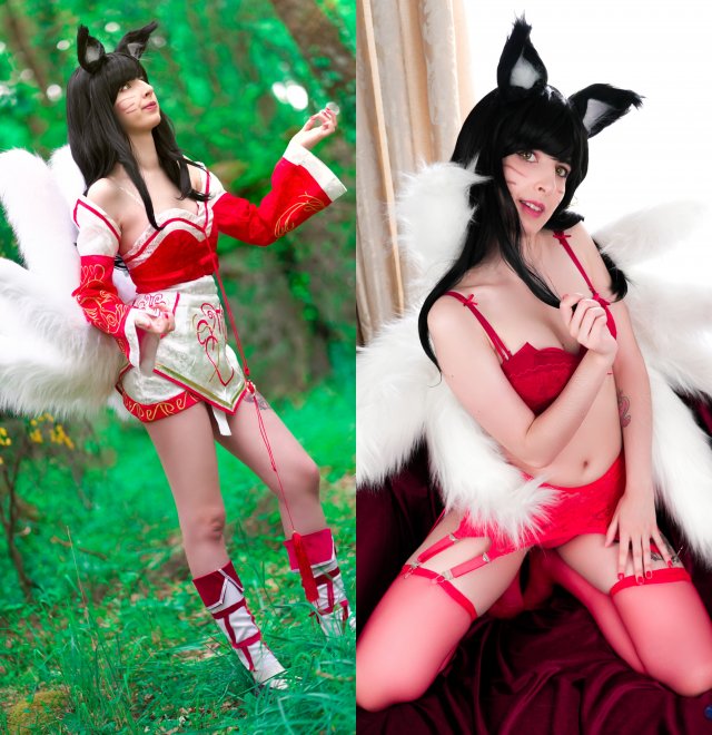 My Ahri cosplay and lingerie ~ Do you like this foxgirl? I think red is the sexiest color, fight me! [by Kerocchi]
