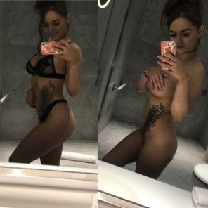 Sexy brunette in the bathroom