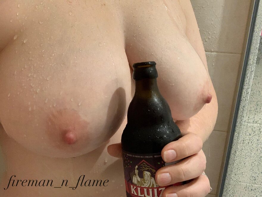 [Image] Flame enjoying a Belgian brew with her shower today