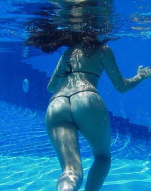 Wearing a thong bikini underwater