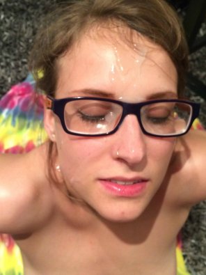 amateur photo Splattered With Her Glasses On