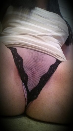 amateur photo Pussy peek-a-boo at work