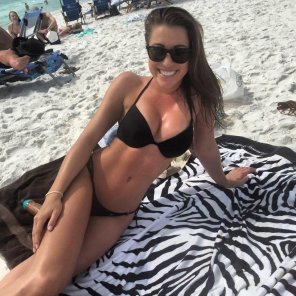 amateur photo Brunette on zebra towel