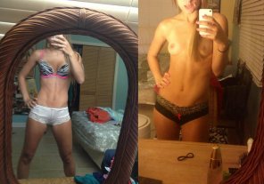 amateur photo Fit girl biting her lip in the mirror